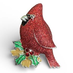 Vintage Red Cardinal Brooch with Green and Gold Accents